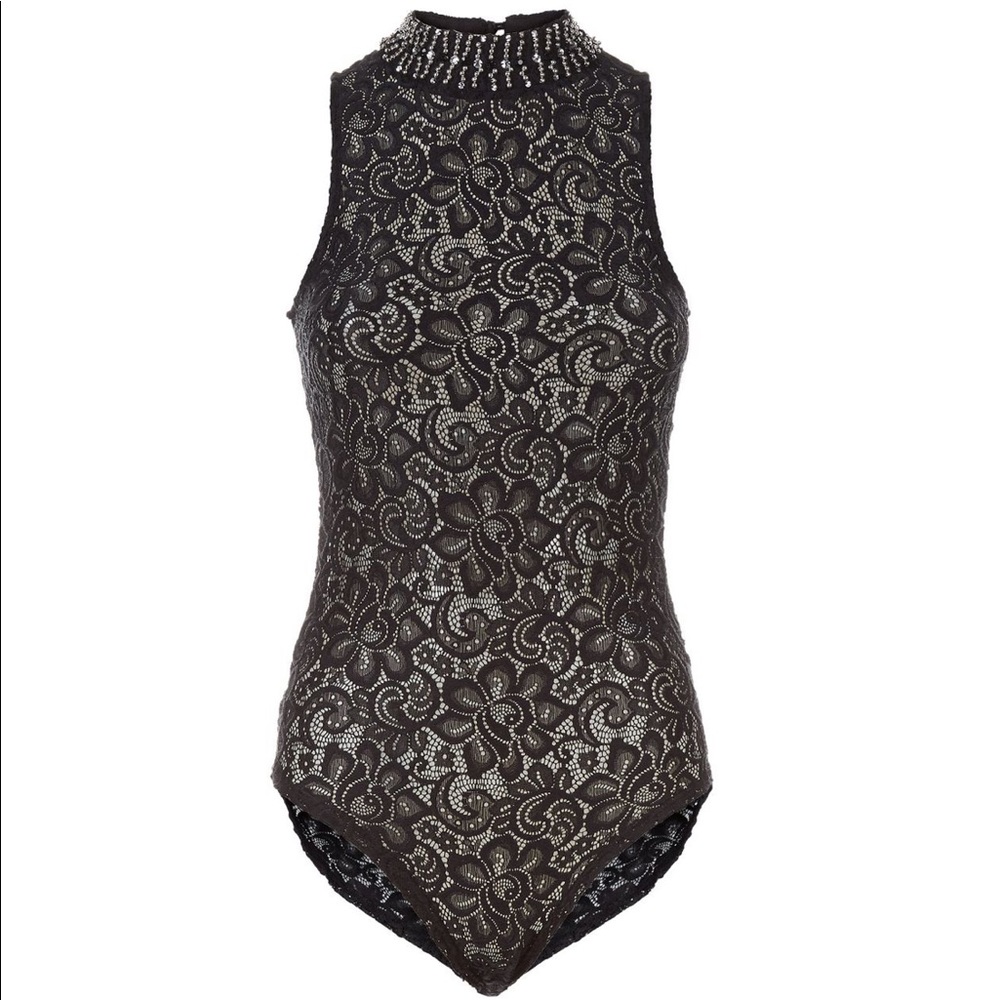 Sheer bodysuit with embellished neckline